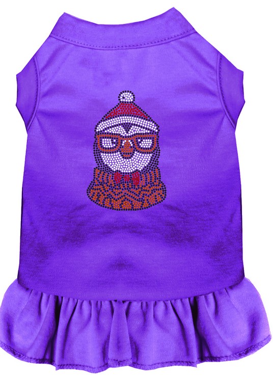 Hipster Penguin Rhinestone Dog Dress Purple XS